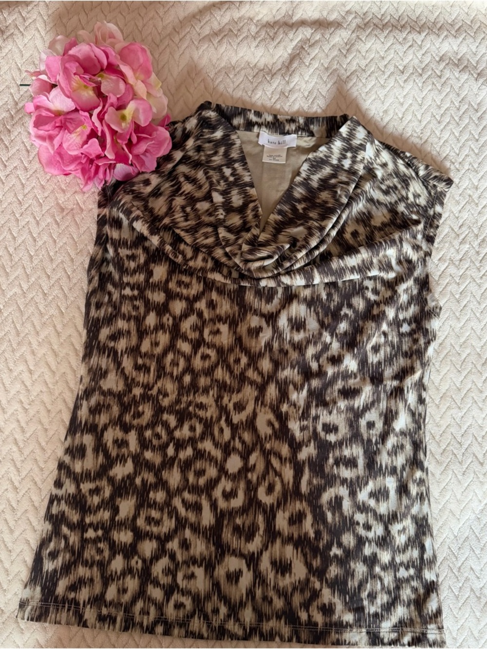 🦋Kate Hill Animal Print Cowl Neck Sweater Tank in Black and Cream